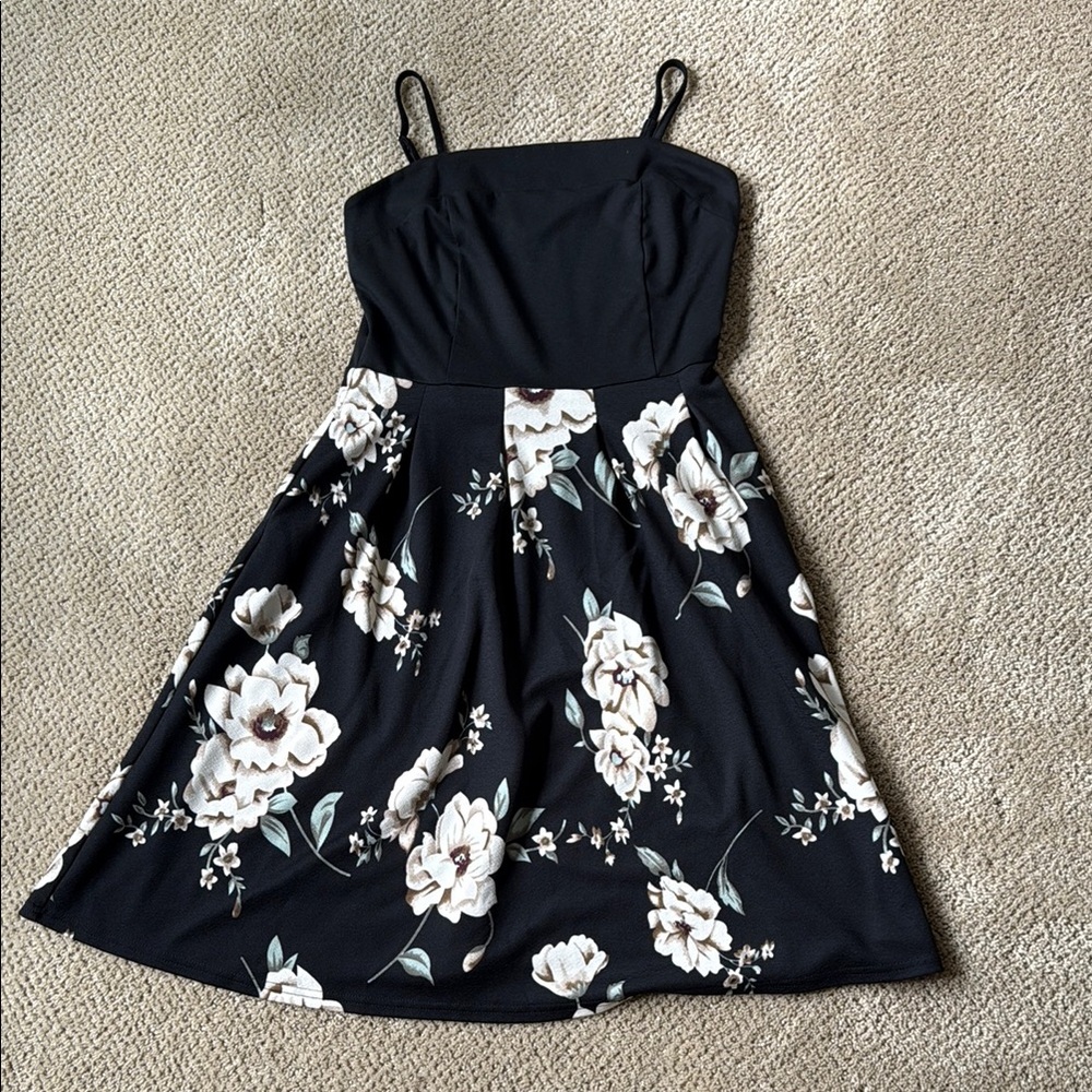 Floral Black Dress with Spaghetti Straps